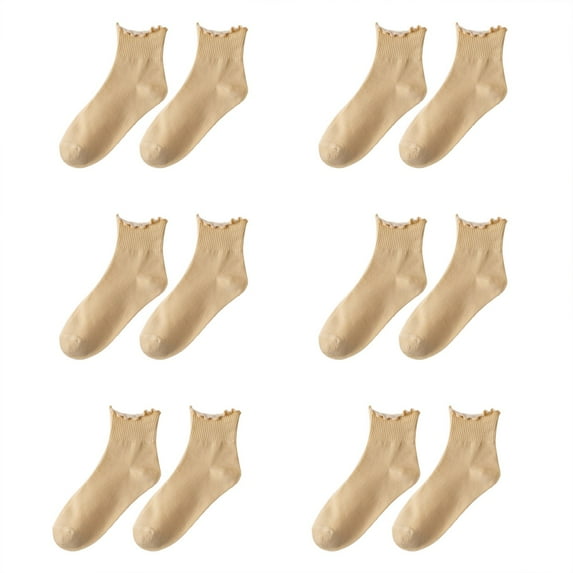 BLOCLOALO 6 Pc Short Socks Women Ankle Socks Womens Socks Ruffle Casual Ankle Socks Breathable Cool Knit Cotton Lettuce Crew Sock Cotton Socks Comfortable Thin Socks Running Socks Yellow One Size