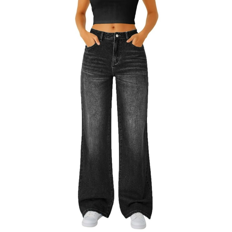 Cicy Bell Women's High Waisted Cropped Jeans - Stretchy Wide Leg Denim Pants With Button Fly