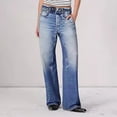 thumbnail image 1 of BLOCLOALO Baggy Pants Denim Pants Womens Pull On Jeans Stretch High Waisted Elastic Waist Jeans for Women Baggy Straight Wide Leg Denim Pants Loose Pants Lounge Pants Stretch Pants Light Blue L, 1 of 9