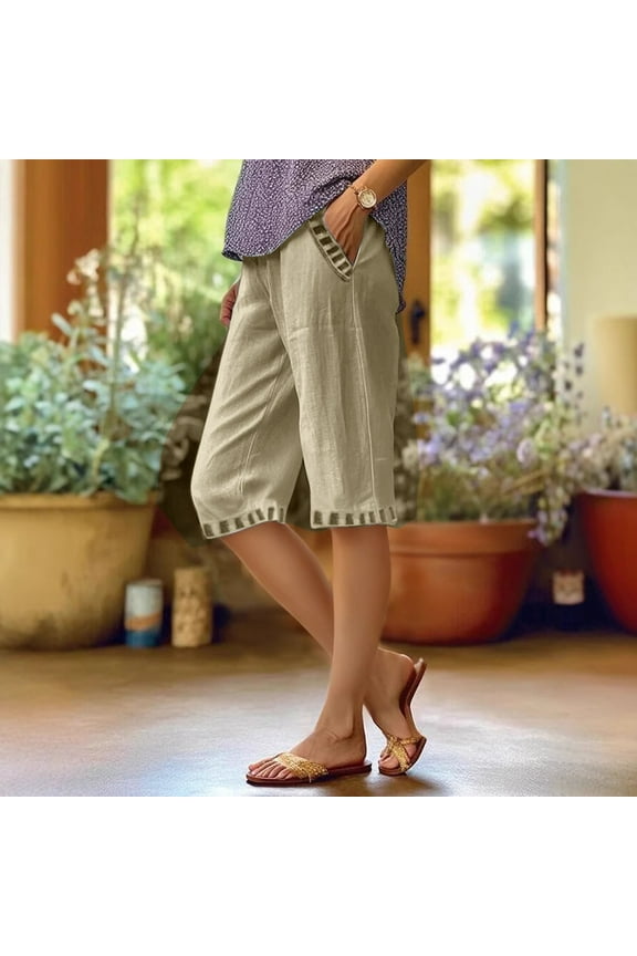 Baggy Pants Linen Pants Women's Casual Loose Pocket Cotton Elastic Casual Pants Pants Wide Leg Pants Capri Pants Pants with Pockets Khaki 3Xl