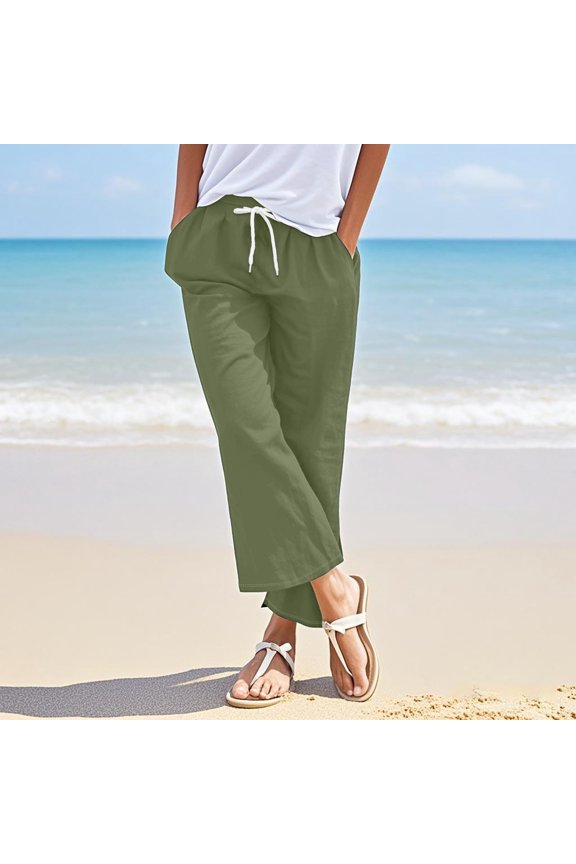 Baggy Pants Linen Pants Womens Pants Cotton Linen Drawstring Back Elastic Waist Pants Casual Trousers with Pockets Wide Leg Pants Palazzo Pants Comfortable Pants for Women Bronze S