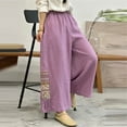 thumbnail image 1 of BLOCLOALO Baggy Pants Wide Leg Pants Women's Boho Embroidered Linen Palazzo Pants Wide Leg Cropped Pant Casual Flowy Mid Waist Trousers Pants Flowy Pants Lounge Pants Comfortable Pants Purple 5Xl, 1 of 5