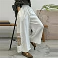 thumbnail image 1 of BLOCLOALO Baggy Pants Wide Leg Pants Women's Boho Embroidered Linen Palazzo Pants Wide Leg Cropped Pant Casual Flowy Mid Waist Trousers Pants Flowy Pants Lounge Pants Comfortable Pants White L, 1 of 4