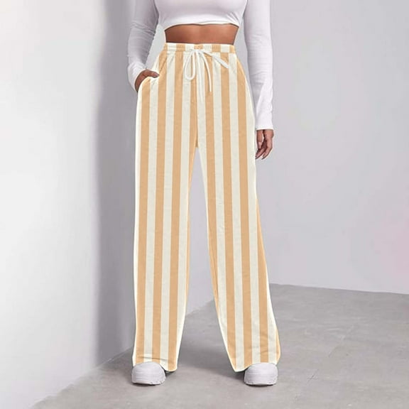 BLOCLOALO Baggy Pants Wide Leg Pants Womens Sweatpants with Pockets Drawstring Elastic Waisted Heart Print Bottom Pants Baggy Casual Trousers Loose Pants Palazzo Pants Drawstring Pants Yellow L