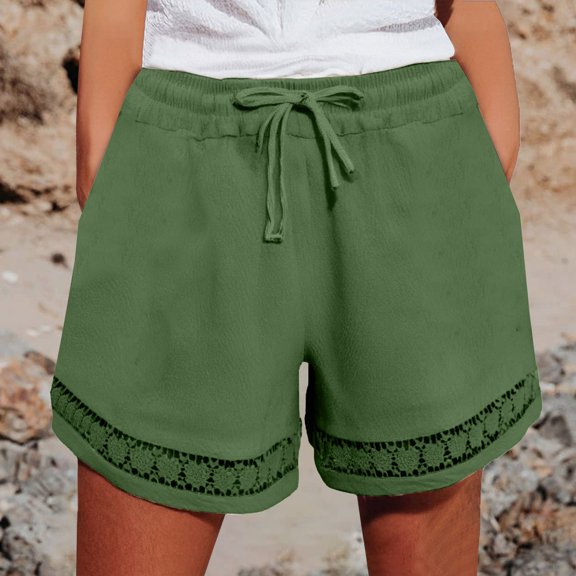 BLOCLOALO Baggy Shorts Linen Shorts Women's Fashion Clothes for Every Occasion Cotton Linen Cardigan Summer Chic Loose Shorts Casual Shorts Drawstring Shorts Green Xxl