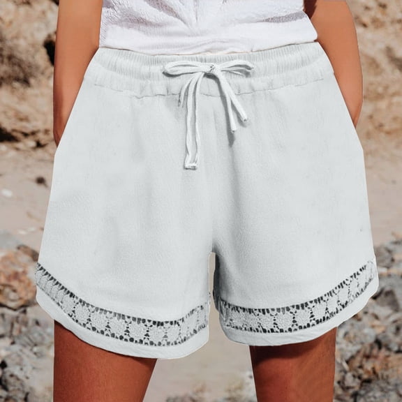 BLOCLOALO Baggy Shorts Linen Shorts Women's Fashion Clothes for Every Occasion Cotton Linen Cardigan Summer Chic Loose Shorts Casual Shorts Drawstring Shorts White Xxl