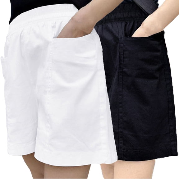 BLOCLOALO Baggy Shorts Stretch Shorts 2Pc Set of Slim Fit Cotton Sports Shorts Loose High Waisted Mid Length Pants Casual Wide Leg Shorts Bermuda Shorts Lounge Shorts Shorts with Pockets Bk1 L
