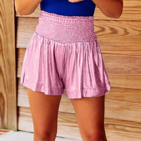 BLOCLOALO Baggy Shorts Wide Leg Pants 2025 European and American New Casual Sports Women's Pants Loose Elastic Waist Hanging Feeling Shorts Loose Shorts Casual Shorts Stretch Shorts Hot Pink S