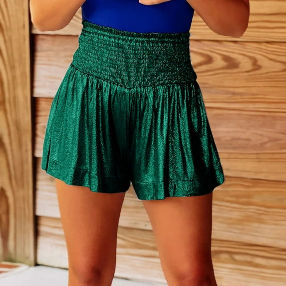 BLOCLOALO Baggy Shorts Wide Leg Pants 2025 European and American New Casual Sports Women's Pants Loose Elastic Waist Hanging Feeling Shorts Loose Shorts Casual Shorts Stretch Shorts Green Xxl