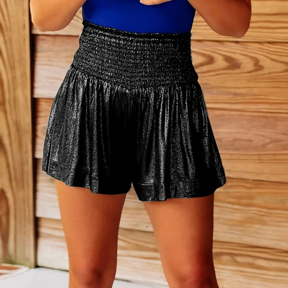 BLOCLOALO Baggy Shorts Wide Leg Pants 2025 European and American New Casual Sports Women's Pants Loose Elastic Waist Hanging Feeling Shorts Loose Shorts Casual Shorts Stretch Shorts Black S
