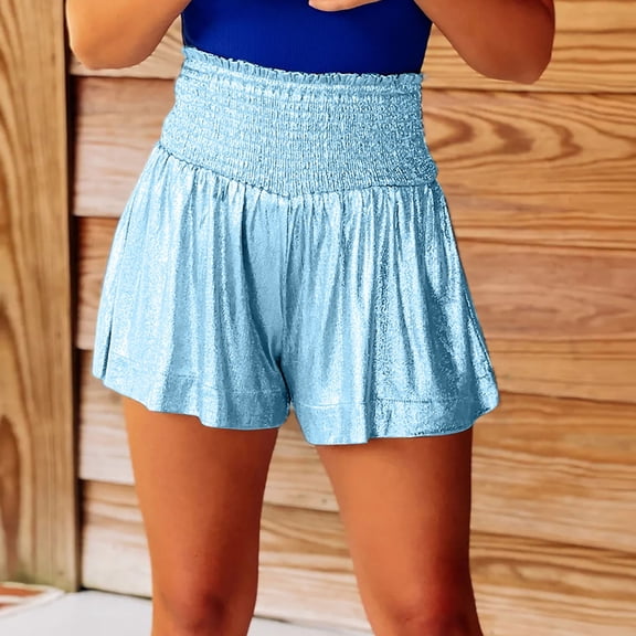 BLOCLOALO Baggy Shorts Wide Leg Pants 2025 European and American New Casual Sports Women's Pants Loose Elastic Waist Hanging Feeling Shorts Loose Shorts Casual Shorts Stretch Shorts Light Blue S