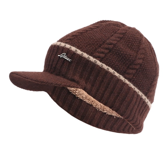 BLOCLOALO Baseball Caps Winter Outdoor Sports Visor Beanie Knit Ski Hat with Brim Fleece Lined Skull Cap Brown One Size