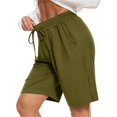 thumbnail image 1 of BLOCLOALO Bermuda Shorts Casual Shorts Women's Shorts Knee Length Elastic Waist Drawstring Exercise Basketball Shorts Belt Loose Shorts Long Shorts for Women Wide Leg Shorts Army Green L, 1 of 4