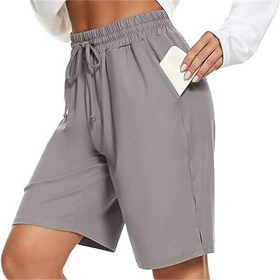 BLOCLOALO Bermuda Shorts Casual Shorts Women's Shorts Knee Length Elastic Waist Drawstring Exercise Basketball Shorts Belt Loose Shorts Long Shorts for Women Wide Leg Shorts Dark Grey Xxl