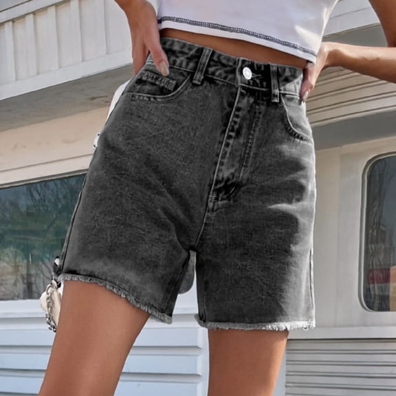 BLOCLOALO Bermuda Shorts Denim Shorts European and American Trendy Loose Casual Women's New Denim Shorts High Waist Loose Slimming Trousers Loose Shorts Casual Shorts Comfortable Shorts Dark Grey Xs