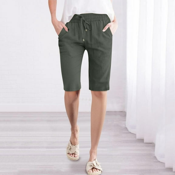 BLOCLOALO Bermuda Shorts Lounge Shorts Linen Pants for Women 2025 Cotton Casual Summer High Waist Lightweight Wide Leg Cropped Trousers Stretch Shorts Baggy Shorts Comfy Shorts Orange S