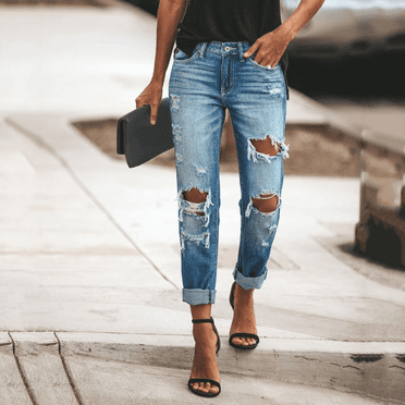 BLOCLOALO Bootcut Jeans Denim Pants 3/4 Jeans Women's Summer Trousers 7/8 High Waist Skinny Jeans Leggings Three Quarter Trousers Summer Jeans Jeans S Xxl Legging Stretch Pants Ripped Jeans Blue L