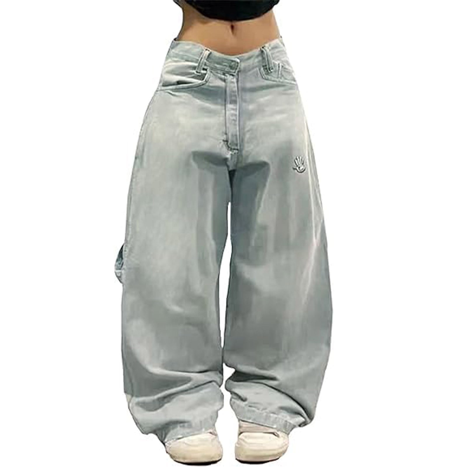 Jeans Baggy Larghi Zewool Y2K Hip Hop Street – Denim Gotico A Gamba Larga, Stile Anni 2000