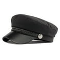 thumbnail image 1 of BLOCLOALO Cadet Army Cap Military Style Leather Brim Flat Top Cap for Unisex Basic Baseball Hat Black A, 1 of 3