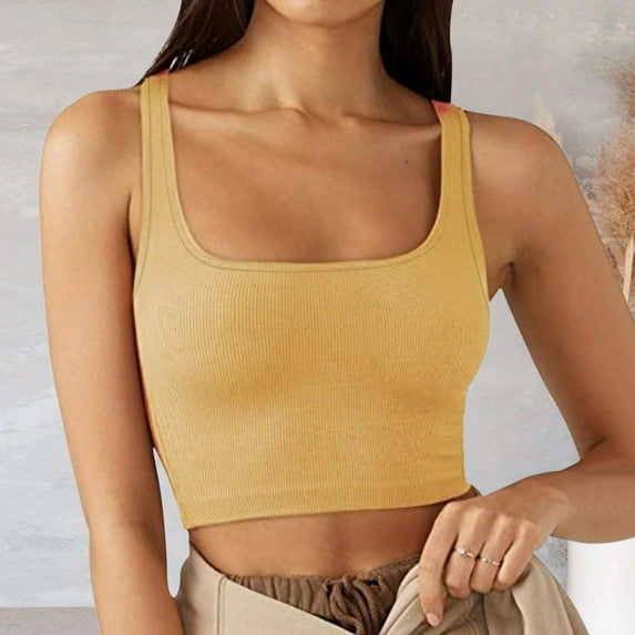 BLOCLOALO Camisole Tops Corset Tops Spring New European and American Style Women's Clothing Solid Color Fashion Trend Thread Short Vest Tube Tops for Women Bandeau Tops Crop Tops for Women Yellow M