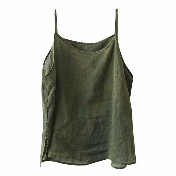 BLOCLOALO Camisole Tops Flowy Tops Cotton Linen Camisole Tops for Women Spaghetti Strap Loose Fit Tank Top Summer 2025 Casual Sleeveless Shirts Tank Top Loose Tank Tops Blouses Casual Green Xxl