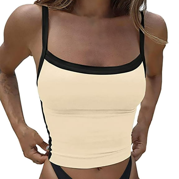 BLOCLOALO Camisole Tops for Women Womens Blouses Casual Women's Basic Summer Scoop Neck Sleeveless Shirts Workout Tank Tops Corset Tops for Women Tube Tops for Women Crop Tops for Women Beige L