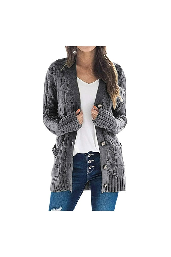Cardigan Sweaters Cable Knit Cardigan Boho Patchwork Cardigan Long Sleeve Open Front Knit Sweaters Coat Pockets V Neck Sweaters Button Up Sweaters for Women Cardigans for Women Trendy Dg L