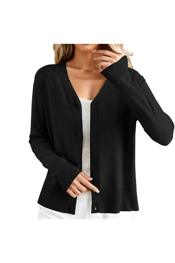 Cardigan Sweaters Long Sleeve Cardigan for Women Women's Long Sleeve Ice Silk Knit with Skirt V Neck Cardigan Knit Cardigans for Women Button Up Sweaters Travel Cardigan for Women Black Xxl