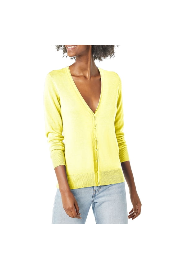 Cardigan Sweaters V Neck Sweaters Solid Tone Button Mercerized Cotton Loose Sweater Cardigan Jacket Button Up Sweaters Basic Cardigans Soft Lightweight Thin Cardigans Tunic Tops Yellow 4Xl
