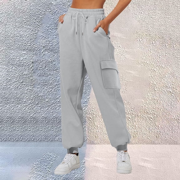 BLOCLOALO Cargo Pants Baggy Pants Women's Thin High Waisted Loose Sweatpants Comfortable High Waisted Pants with Pockets Casual Sweatpants Workout Pants Stretch Pants Drawstring Pants Light Ashy Xl