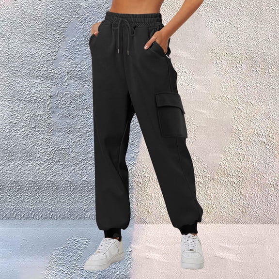 BLOCLOALO Cargo Pants Baggy Pants Women's Thin High Waisted Loose Sweatpants Comfortable High Waisted Pants with Pockets Casual Sweatpants Workout Pants Stretch Pants Drawstring Pants Black S