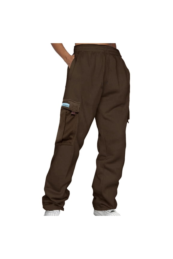 Cargo Pants Loose Pants Ladies' Solid Drawstring Elastic Waist Pocket Pants Slacks Workout Pants Wide Leg Pants Baggy Pants Coffee 3Xl