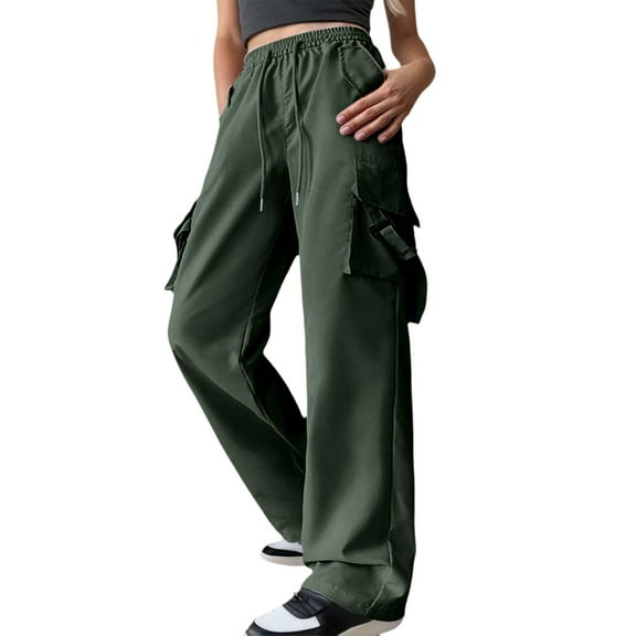 BLOCLOALO Cargo Pants Wide Leg Pants Casual Pants High Waisted Stretchy Pants Workout Joggers Hiking Travel Pants Lounge Pants Sweatpants Drawstring Pants with Pocket Trendy Comfort Pants Green 4Xl