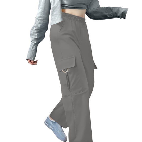 BLOCLOALO Cargo Pants Wide Leg Pants Dress Pants Elastic Waist Pants Solid Color Pants with Pocket Work Pants Casual Pants Casual Pants Comfy Work Pants Women Moisture Wicking Pants Women Grey Xxl