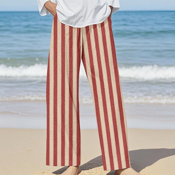 BLOCLOALO Casual Pants Linen Pants Women's Non Pocket Floral Cotton Linen Casual Pants Lounge Pants Wide Leg Pants Breathable Pants Women Brown Xxl