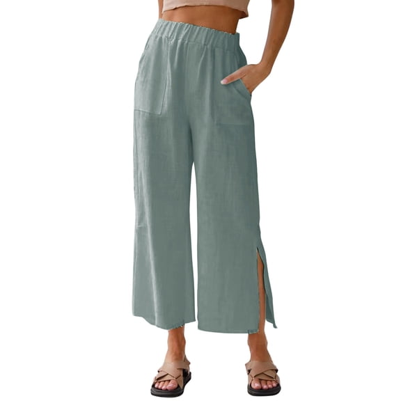 BLOCLOALO Casual Pants Wide Leg Pants Travel Pants High Waisted Pants Cropped Pants Lightweight Pants Pajama Pants Comfortable Pants Trendy Pants Pants Trendy Trendy Pants Comfort Pants Grey M