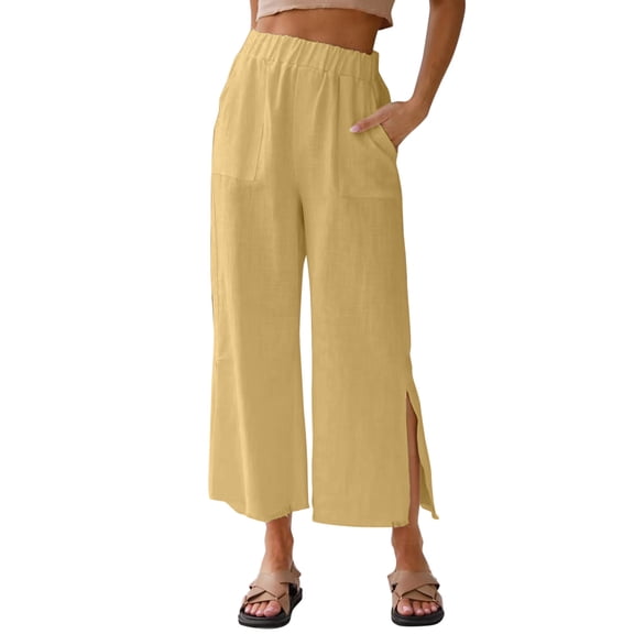 BLOCLOALO Casual Pants Wide Leg Pants Travel Pants High Waisted Pants Cropped Pants Lightweight Pants Pajama Pants Stretchy Pants Joggers Yoga Pants Women Lightweight Pants Women Cute Pants Yellow M