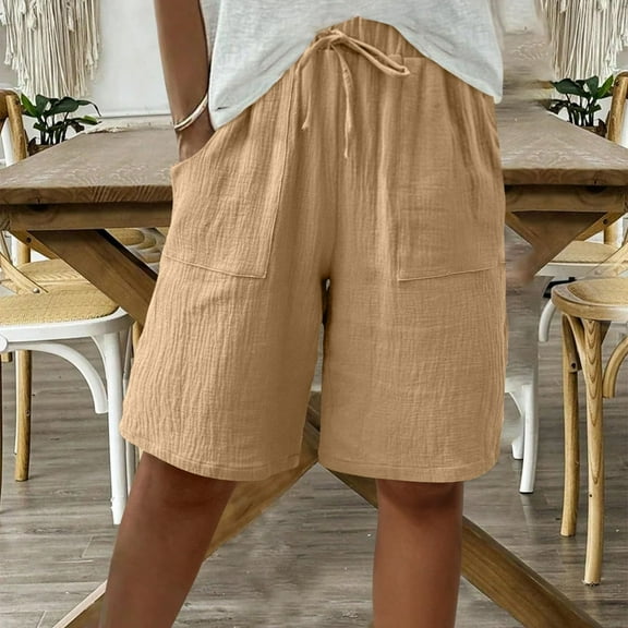BLOCLOALO Casual Pants for Women Womens Pants with Pockets Shorts for Women Knee Length High Waisted Drawstring Casual Summer Pants 2025 Wide Leg Linen Pants Cheap Pants Summer Pants for Women Khaki S