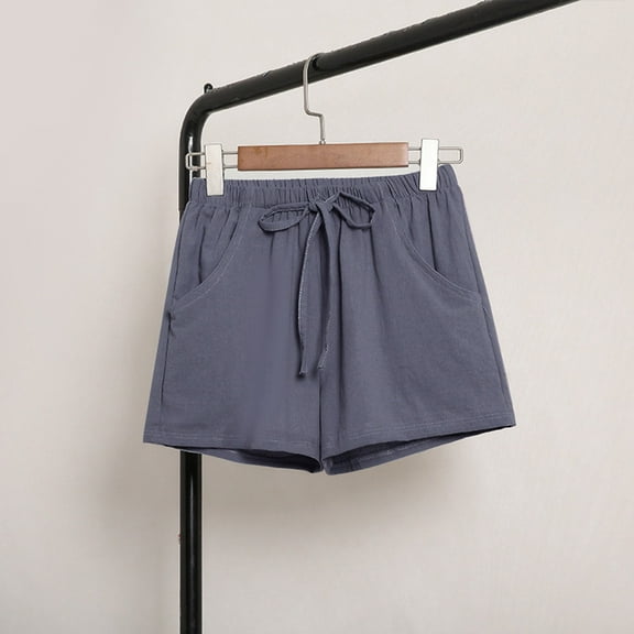BLOCLOALO Casual Shorts Linen Shorts and Elastic Short Womens Pants Solid Pocket Waist Loose Pants Elastic Waist Shorts Stretch Shorts Drawstring Shorts Grey S