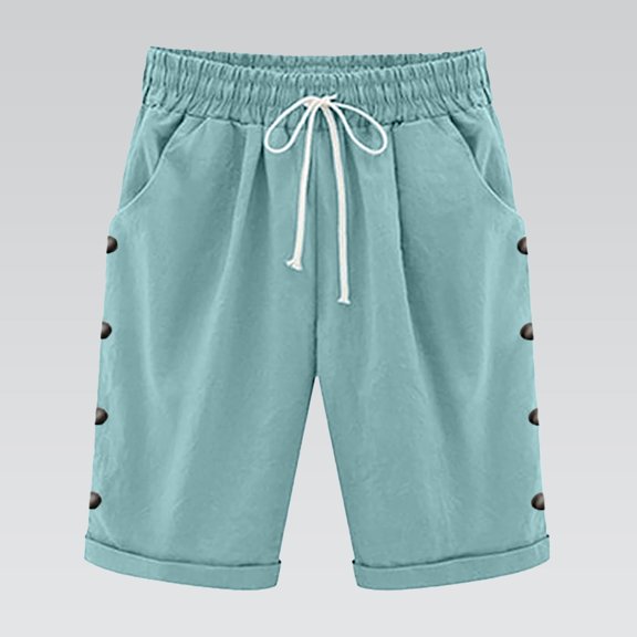 BLOCLOALO Casual Shorts Loose Shorts Shorts for Women Knee Length Plus Size Summer Elastic Waist Beach Long Shorts with Pockets High Waisted Shorts Elastic Waist Shorts Drawstring Shorts Bu1 M