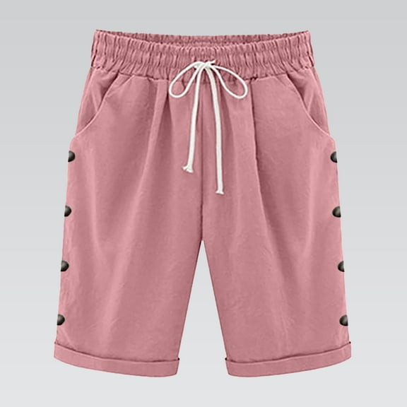 BLOCLOALO Casual Shorts Loose Shorts Shorts for Women Knee Length Plus Size Summer Elastic Waist Beach Long Shorts with Pockets High Waisted Shorts Elastic Waist Shorts Drawstring Shorts Red S