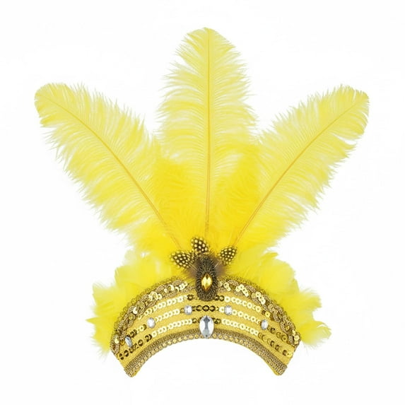 BLOCLOALO Colorful Feather Sequin Headbands Headpiece Christmas Carnival Caribbean Headdress Showgirl Accessories Headband Costume Accessories Yellow One Size