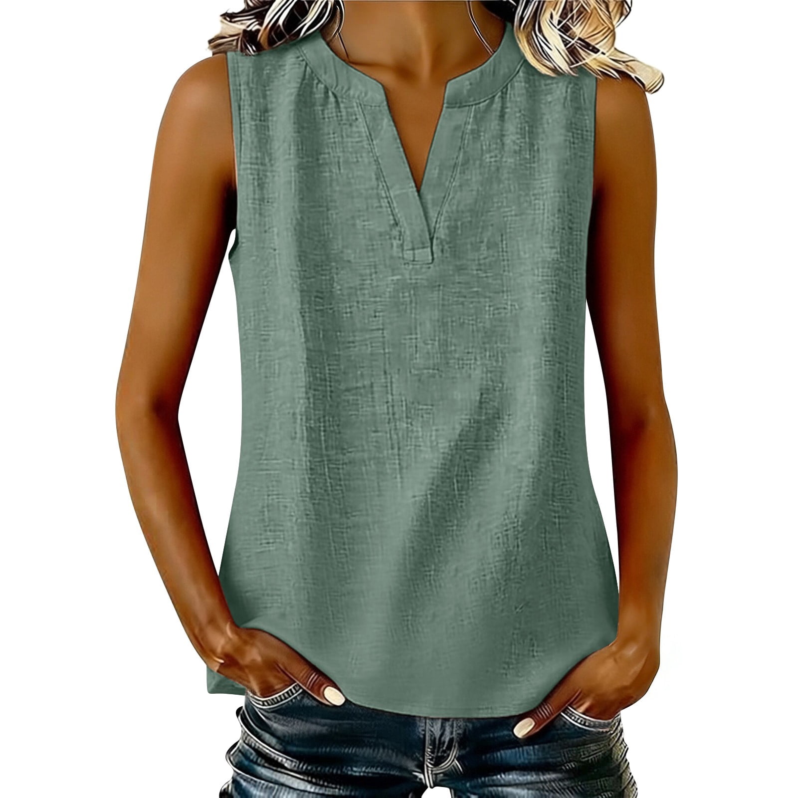 BLOCLOALO Cotton Linen Sleeveless Shirts Trendy V Neck Tunic Blouse ...
