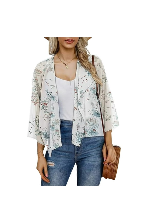 Crochet Tops for Women Womens Blouses Casual Womens Summer Tops Casual Short Sleeve Kimono Beach Cover Ups Duster Cardigans Chiffon Blouses Loose Fitting Tops Basic Tees for Women Beige L