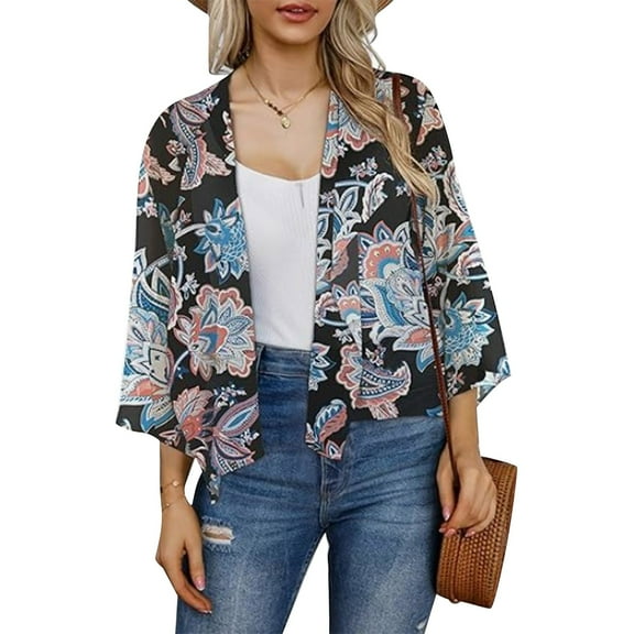 BLOCLOALO Crochet Tops Womens Blouses Casual Womens Summer Tops Casual Short Sleeve Kimono Beach Cover Ups Duster Cardigans Chiffon Blouses Loose Fitting Tops Basic Tees for Women Sky Blue Xxl