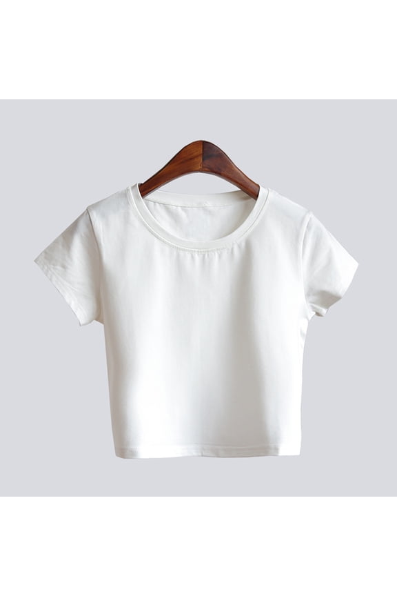 Crop Tops Going Out Tops for Women Women Casual Solid Color Tank Short Sleeve Top Blouse Crop T-Shirt Tops for Women Trendy Short Sleeve Blouses Basic Tees for Women White S