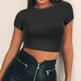 thumbnail image 1 of BLOCLOALO Crop Tops Going Out Tops for Women Women's Round Neck Summer Solid Color Short T Shirt Tops for Women Trendy Short Sleeve Blouses Basic Tees for Women Black L, 1 of 5