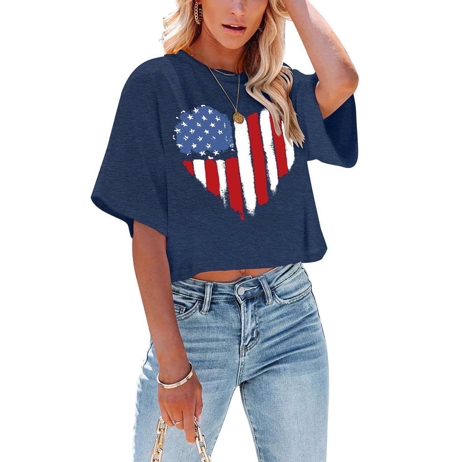 Hohololo Crop Top Bandiera Americana Donna – Patriottico 4 Luglio Memorial Day – Taglie S-XXL