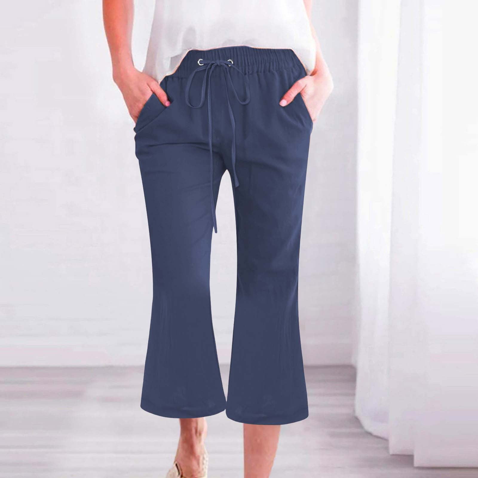 BLOCLOALO Cropped Pants Linen Pants Women's Fashionable Casual Cotton ...