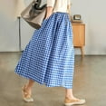 thumbnail image 1 of BLOCLOALO Culottes Wide Leg Pants Women's Cotton Linen Pants Elastic Waist Plaid Wide Leg Pants Cropped Pants Loose Pants Comfortable Pants Blue L, 1 of 4